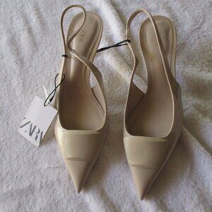ZARA Beige Patent Heels Slingback